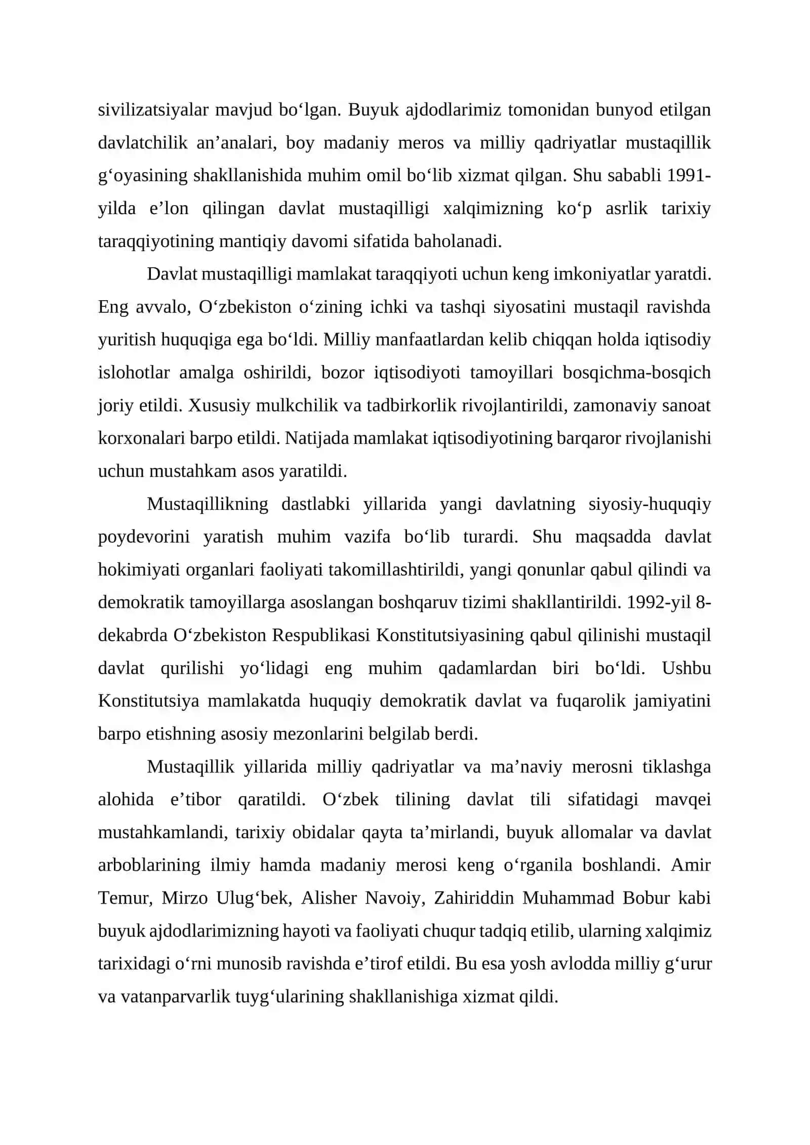 Mustaqil O’zbekiston Respublikasining tashkil topishi va uning tarixiy ahamiyati 3