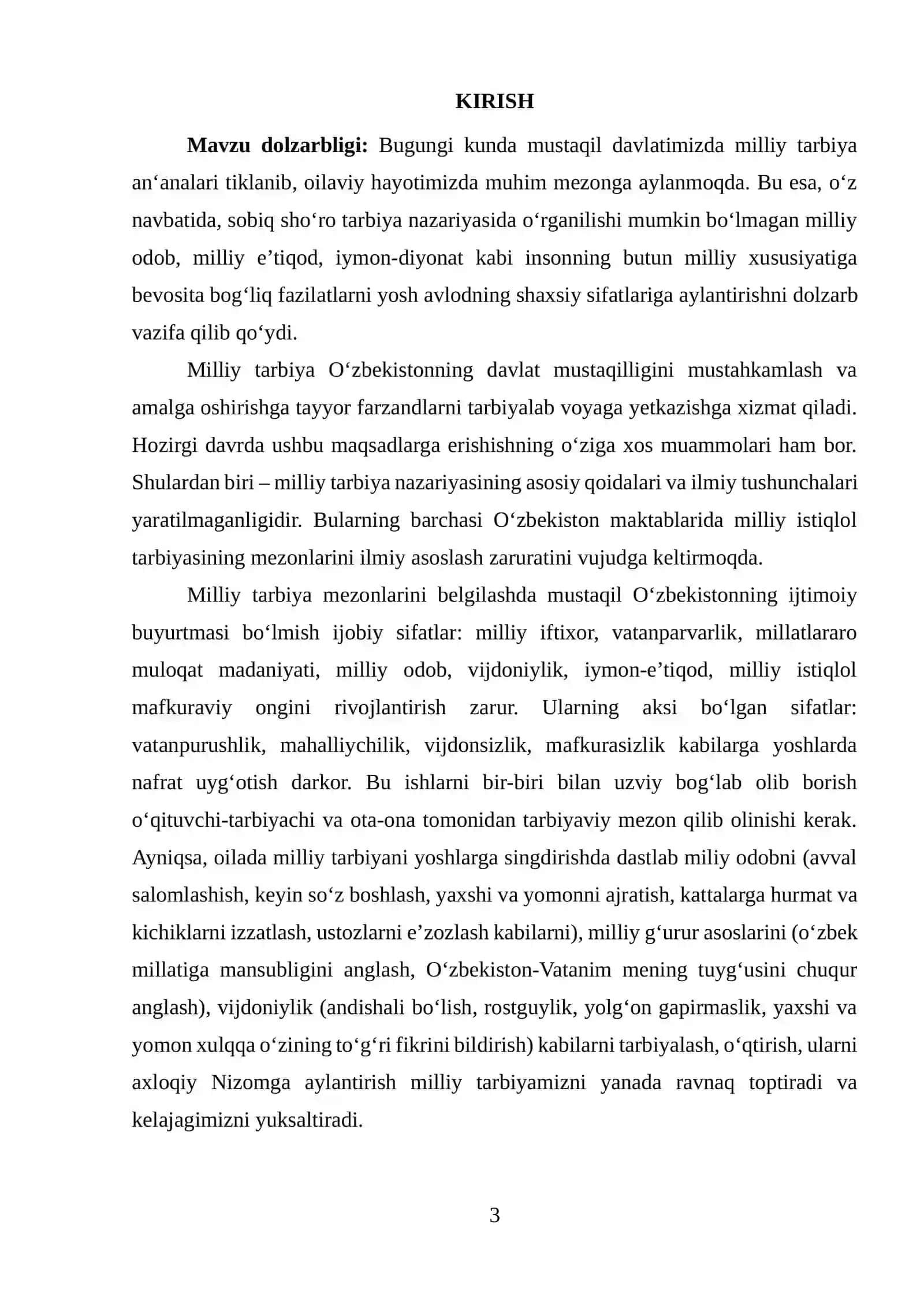 Bob. Tarbiya fanini o'qitishning nazariy asoslari 3