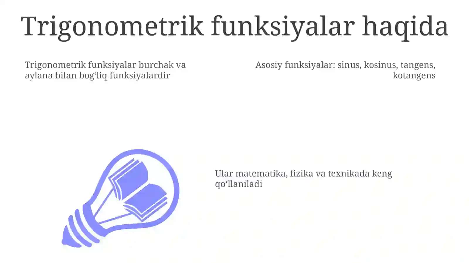 Trigonometrik funksiyalar va xossalari 3