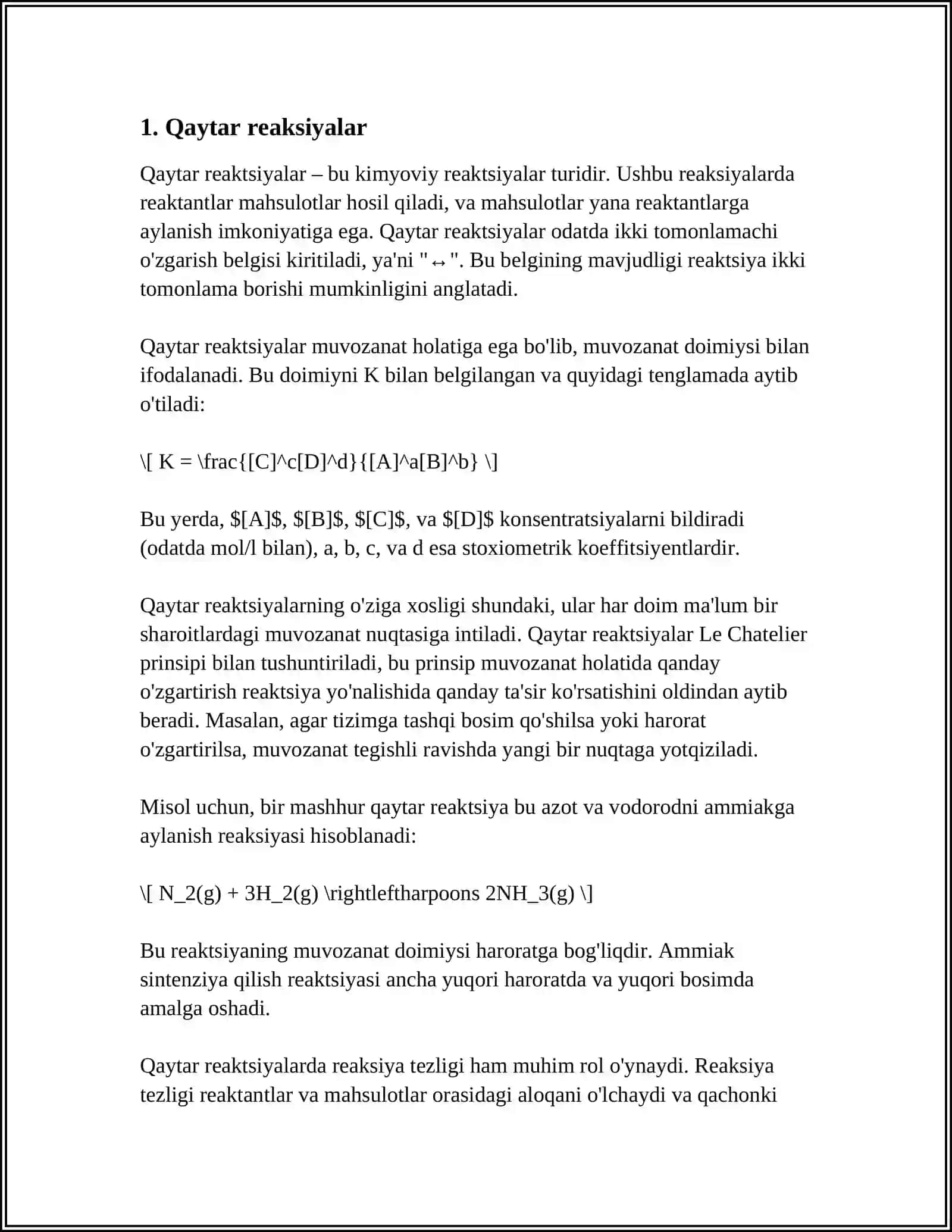 QAYTAR VA QAYTMAS REAKSIYALAR, KIMYOVIY MUVOZANATNING SILJISHI.LE-SHATELE TAMOYILI 3