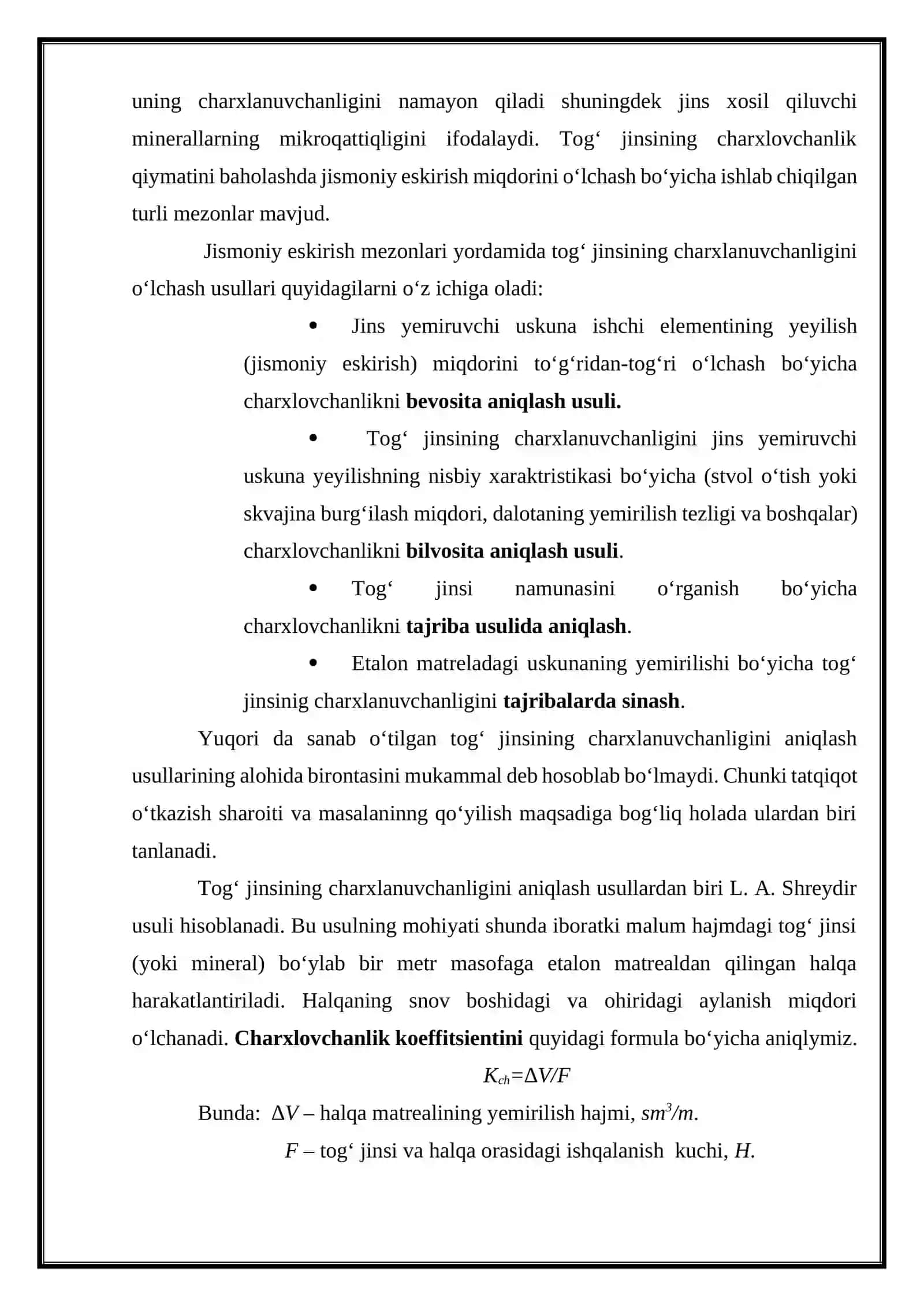Togʻ jinsining kon-texnologik paramerlari. Maydalanuvchanlik va charxlovchanlik 3