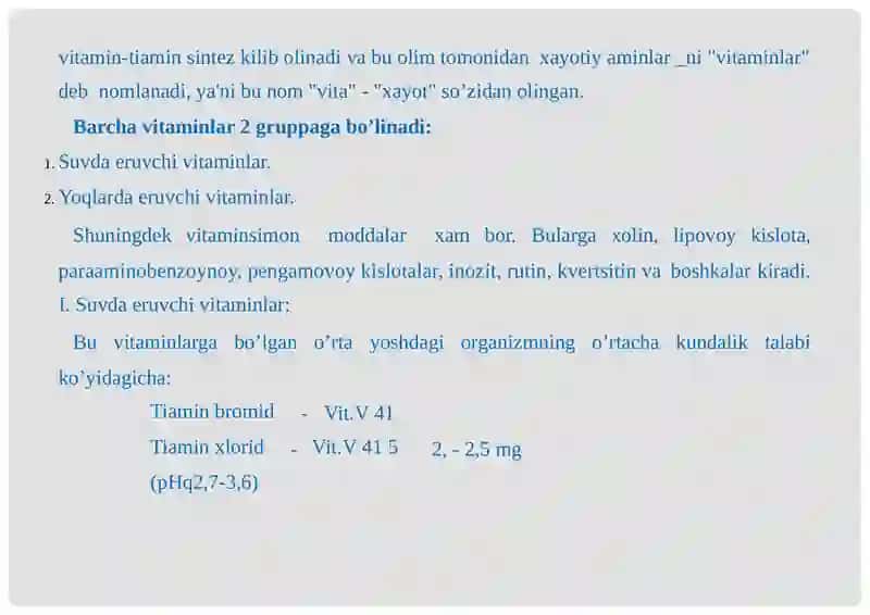 VITAMINLAR VA KOFERMENTLAR FARMAKOLOGIYASI 3