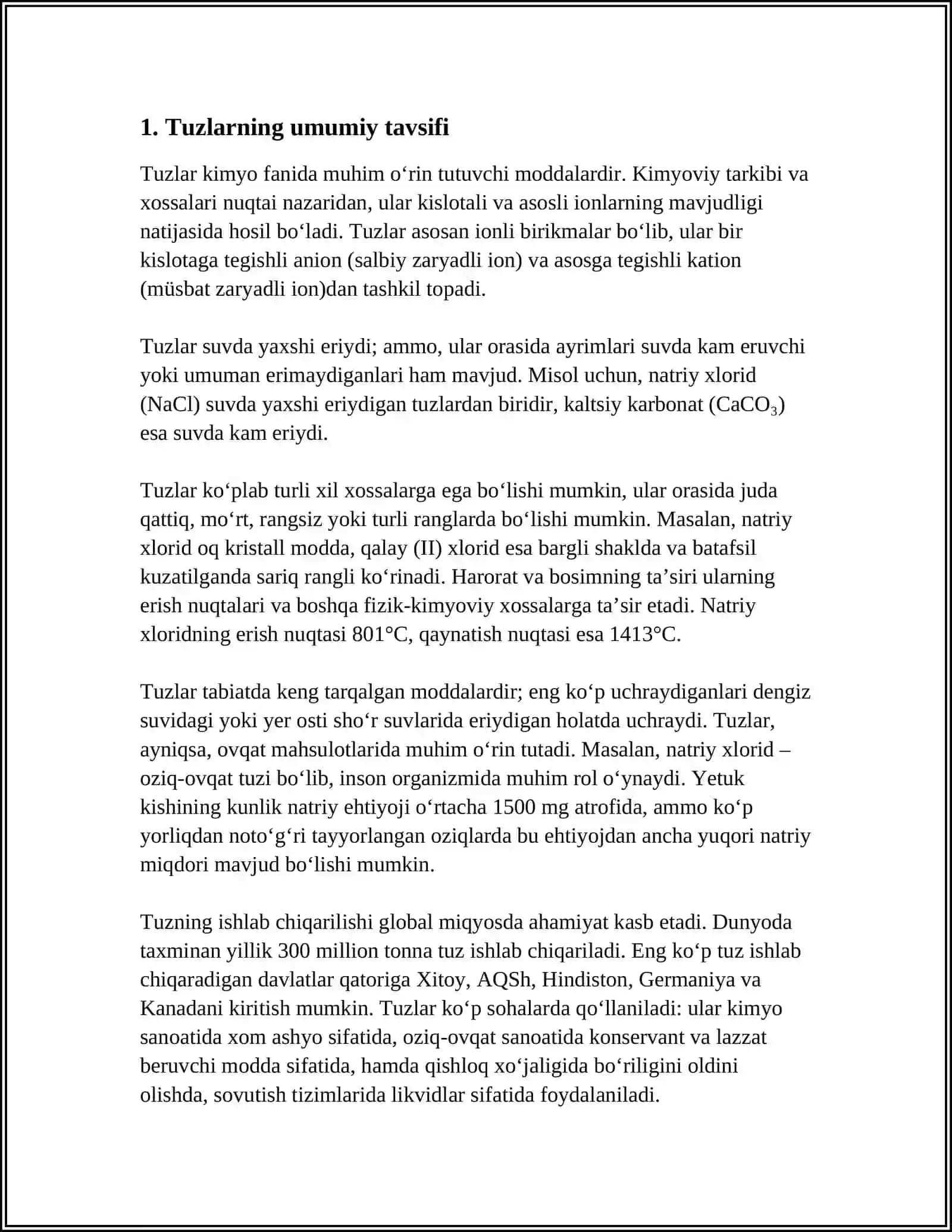 TUZLARNING NOMLANISHI, OLINISH USULLAR, VA XOSSALARI 3