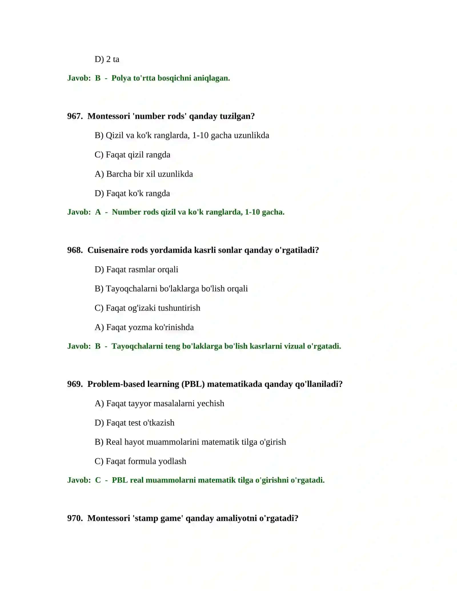 BOSHLANG'ICH TA'LIM O'QITUVCHISI TEST SINOVLARI 3