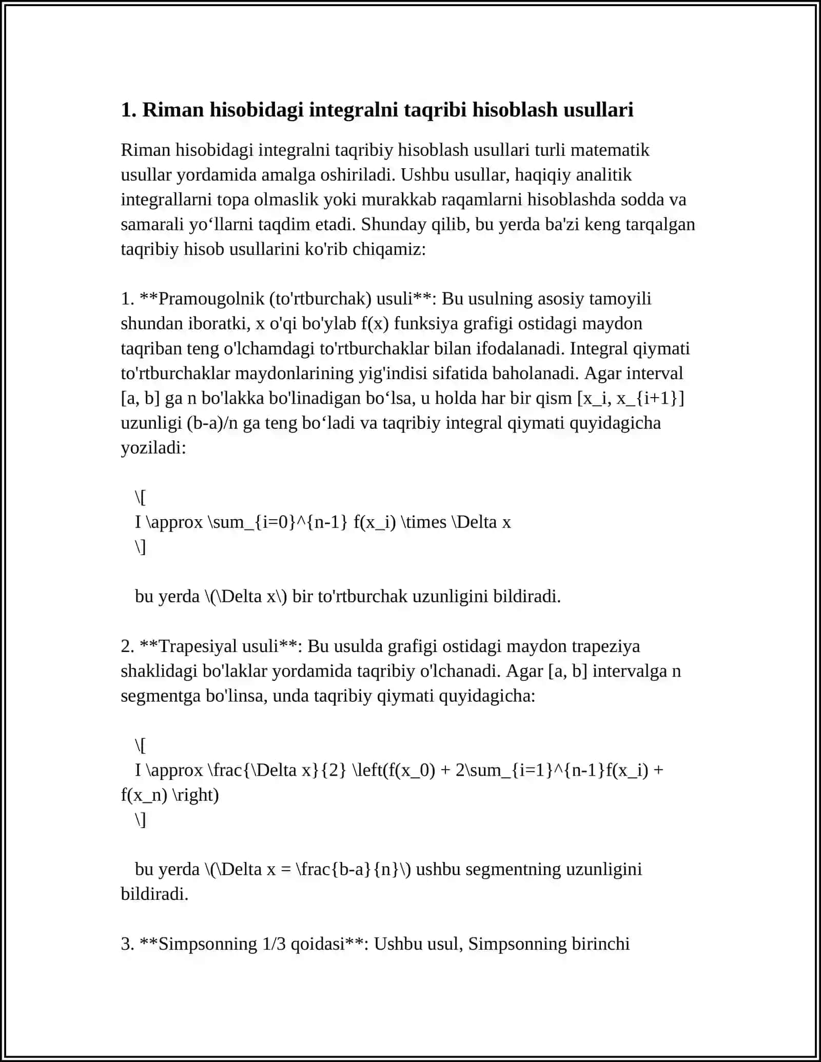 ANIQ INTEGRALNI TAQRIBIY HISOBLASH 3
