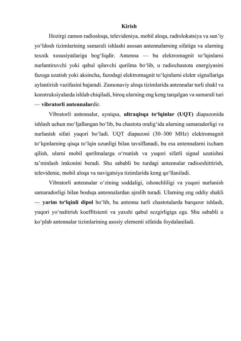 UQT diapazonidagi vibratorli antennalarning konstruktiv xususiyatlari, parametrlari va xarakteristikasi 3