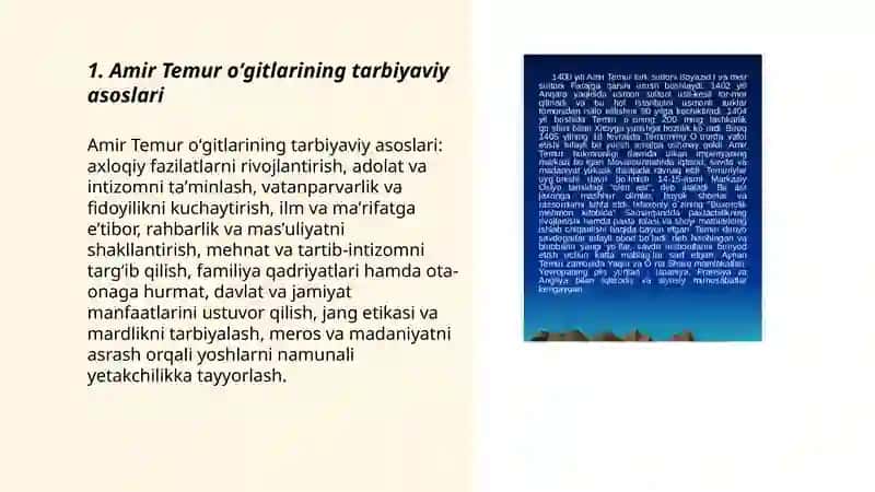 Amir Temur Oʻgitlarining Tarbiyaviy Asoslari 3