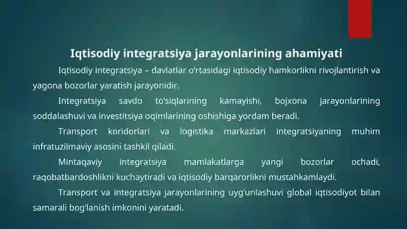 Transport sektori va iqtisodiy integratsiya jarayonlari 3