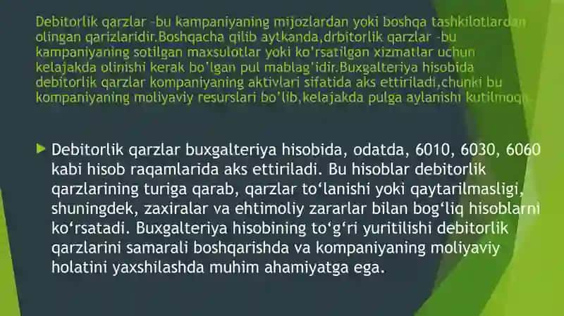 Debitorlik va Kreditorlik qarzlar. 3