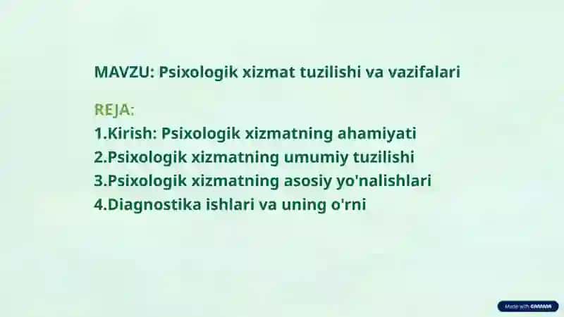 Psixologik xizmat tuzilishi va vazifalari 3