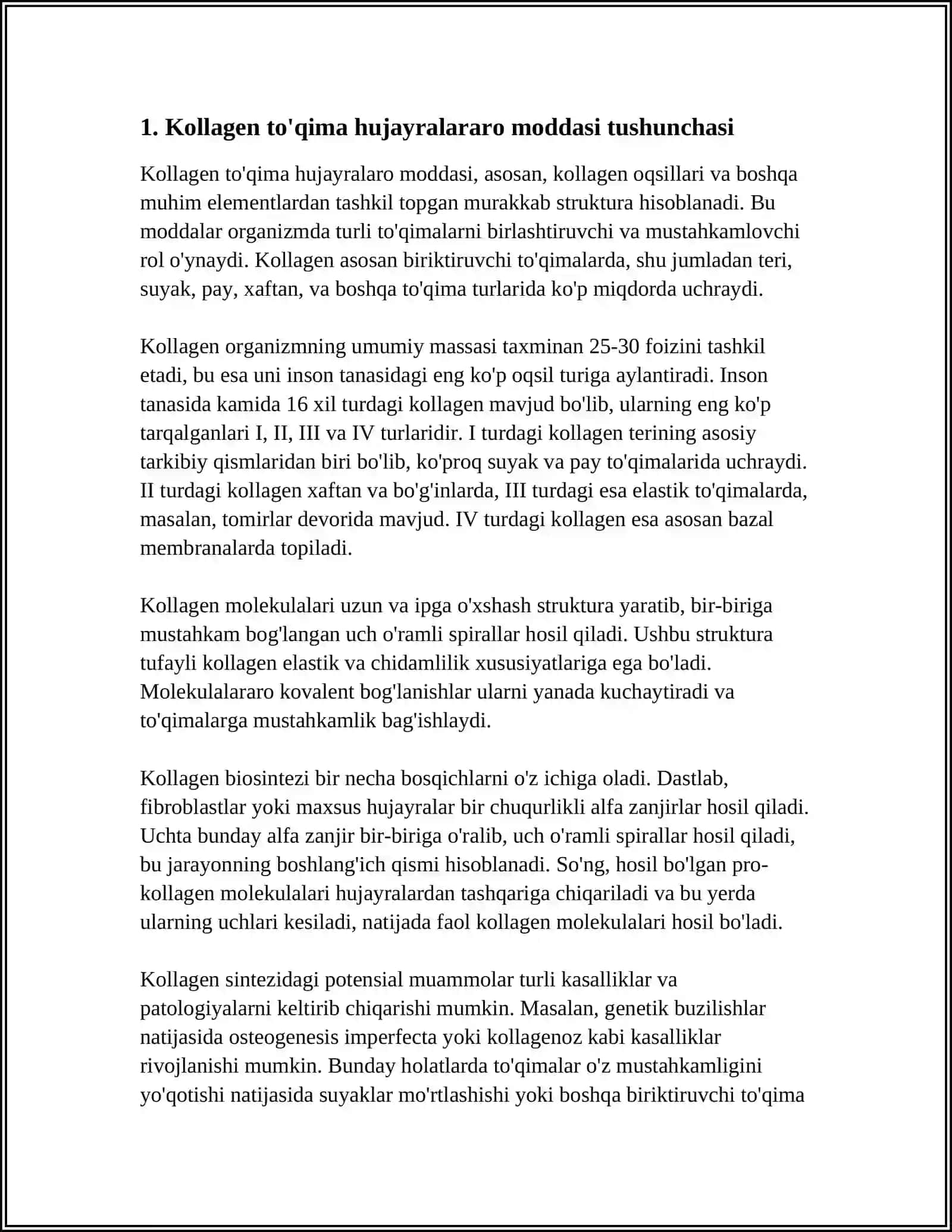 BIRRIKTIRUVCHI TOQIMANING HUJAYRALARARO MODDASINING KELIB CHIGISHI VA TUZILISHI: KOLLAGEN TOLALARINING ULTRASTRUKTURASI VA GISTOKIMYOSI 3
