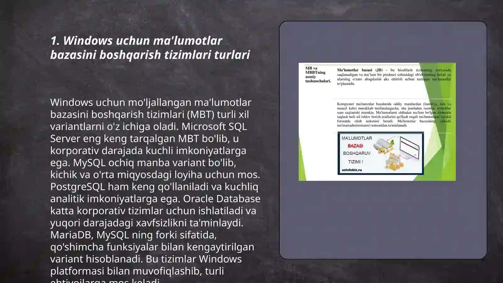 Windows uchun ma'lumotlar bazasini boshqarish tizimlari 3