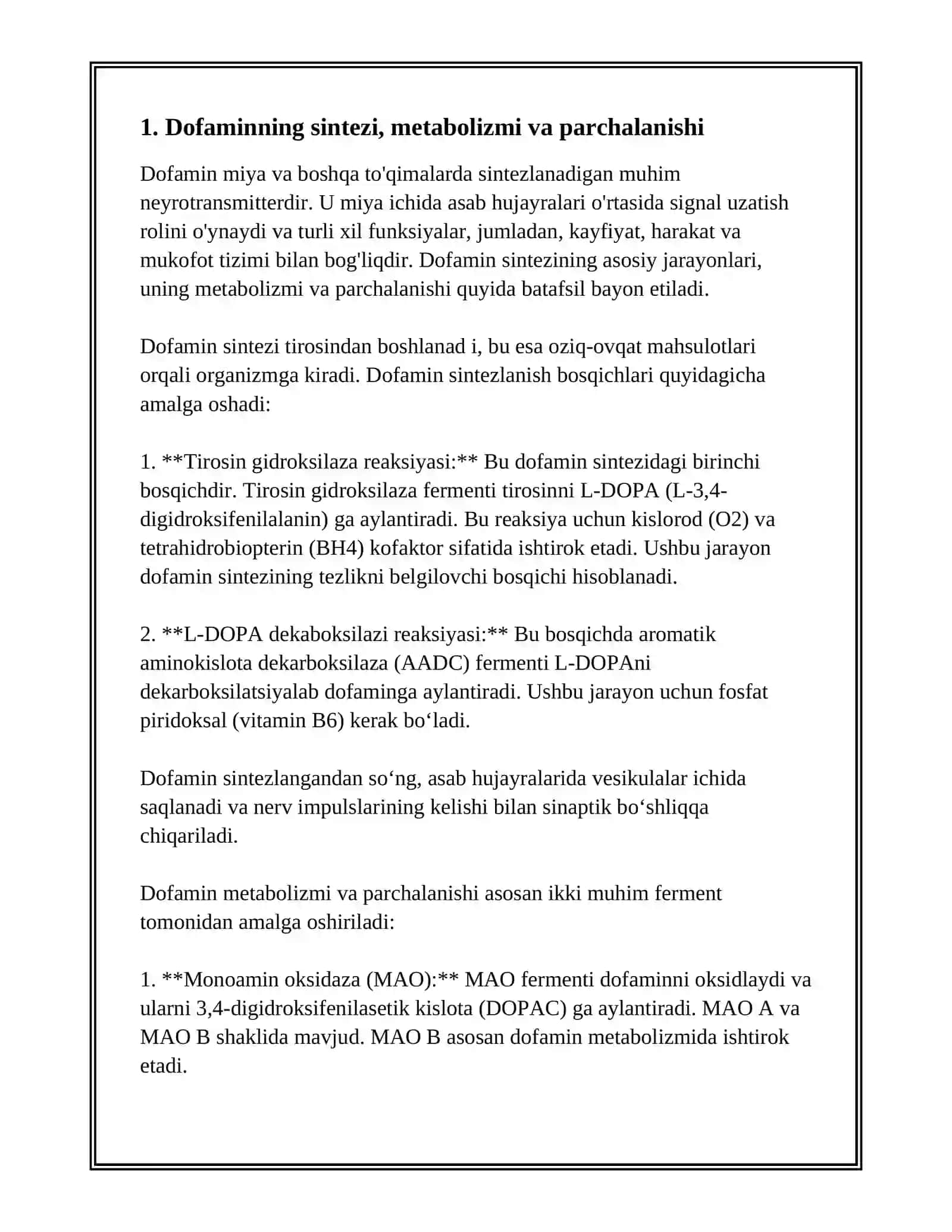 DOFAMIN VA DOFAMINERGIK VOSITALAR.SERATONIN VA SERATONINERGIK VOSITALAR 3