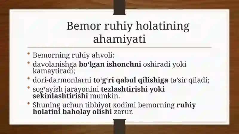 Bemorlarni Ruhiy Holati. Depressiya, Shok, Qo’rquv va Boshqalar 3