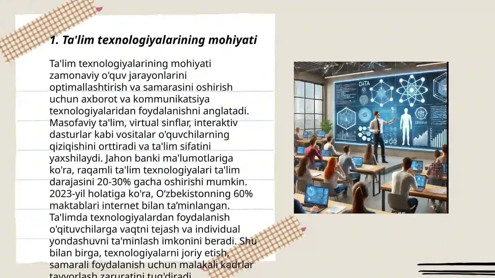 Ta'lim texnologiyasining asosiy tarkibiy qismlari haqida umumiy malumot va Xulosa 3