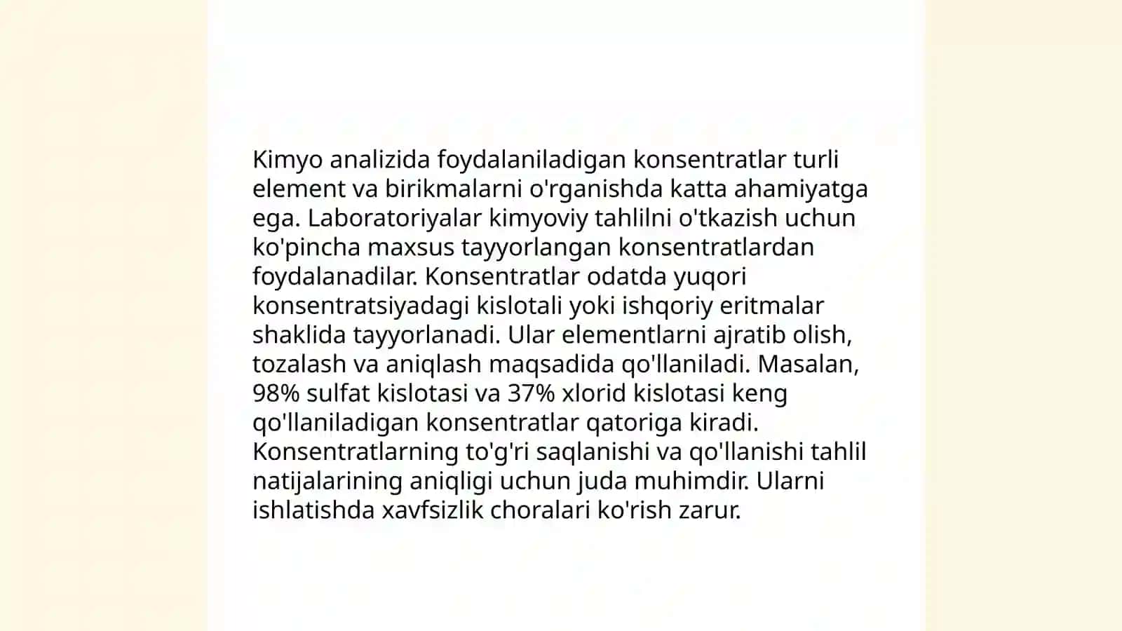 Byuretka moslamasida qóllanadigan konsentratlar róyxati 3