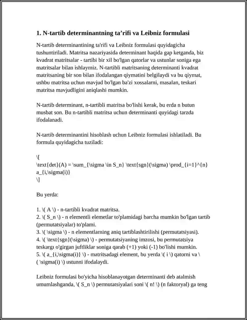 N-TARTIB DETERMINANTNING ASOSIY XOSSALARI 3