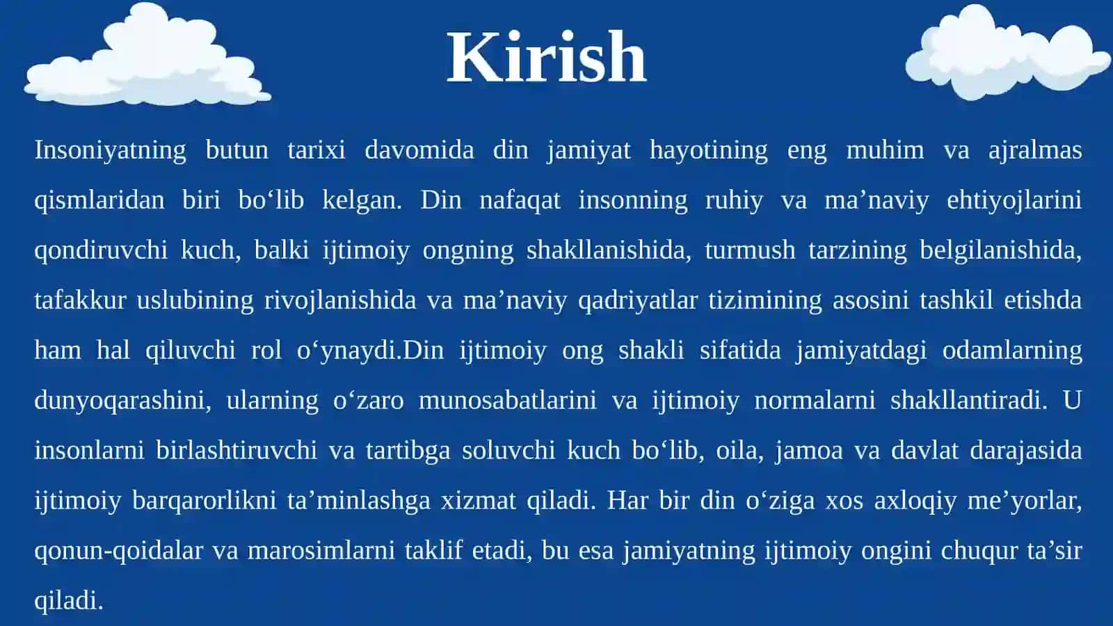 Din – ijtimoiy ong shakli, turmush tarzi, tafakkur uslubi va ma’naviy qadriyat sifatida 3