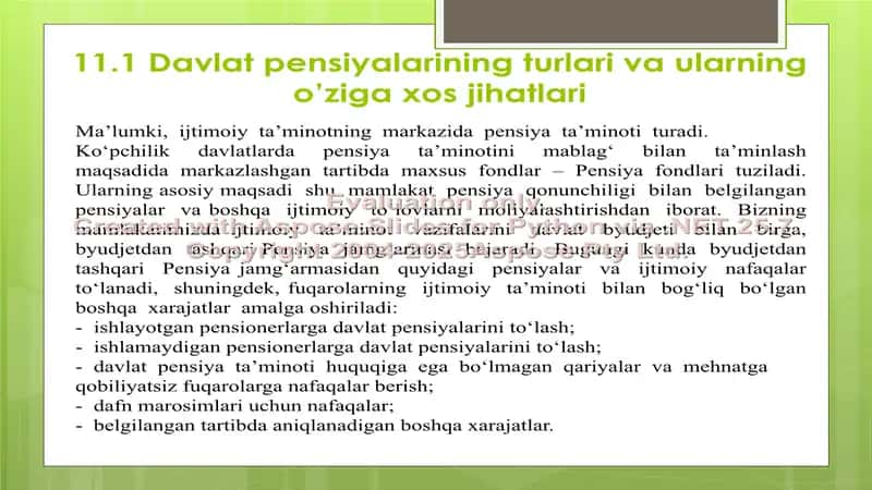 DAVLAT PENSIYALARINING TURLARI, ULARNI TAYINLASH, HISOBLASH VA TO‘LASH TARTIBI 3