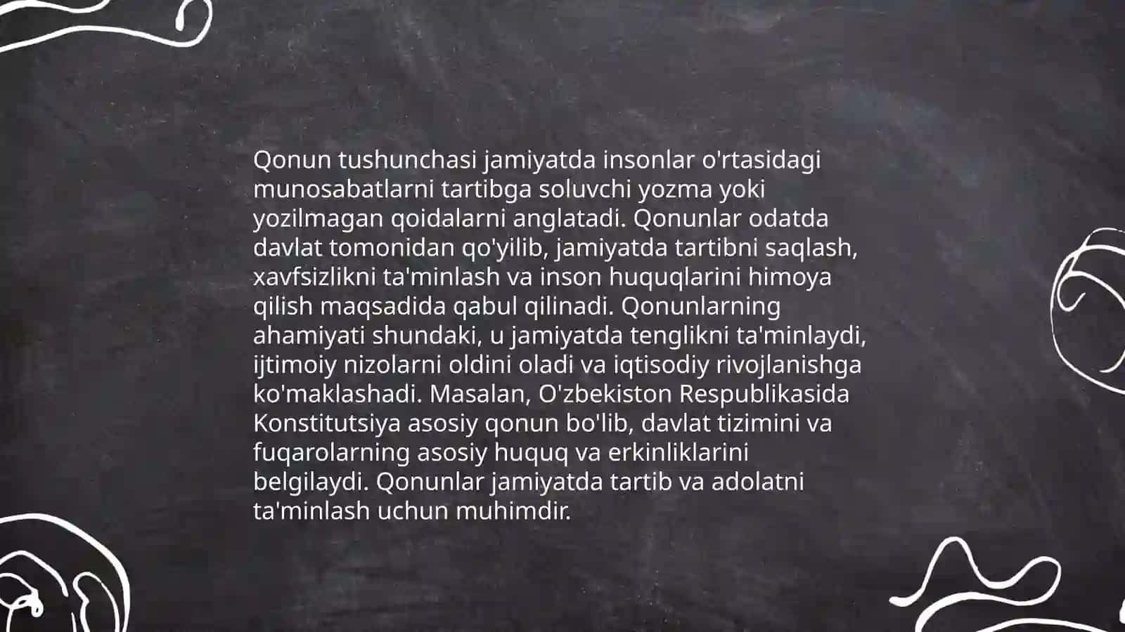 Qonunning mazmun-mohiyatini o’rganish bo’yicha taqdimot tayyorlang 3