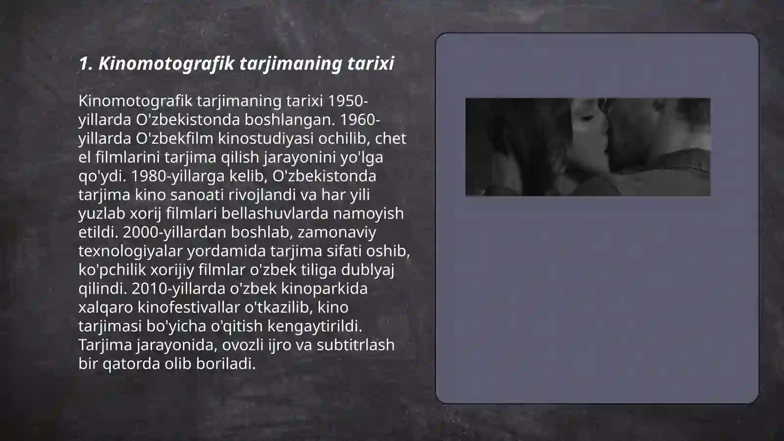 Kinomotografiya sohalariga oid matnlarni yozma tarjima qilish 3