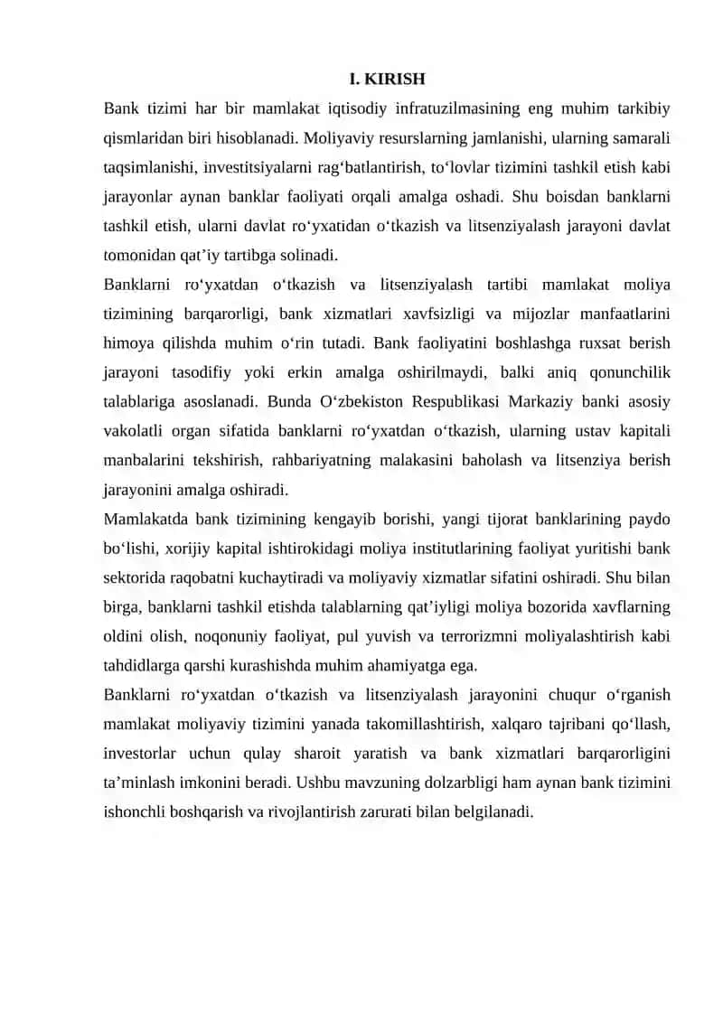 BANKLARNI DAVLAT RO'YXATIDAN O'TKZISH VA LITSENZIYALASH TARTIBI 3
