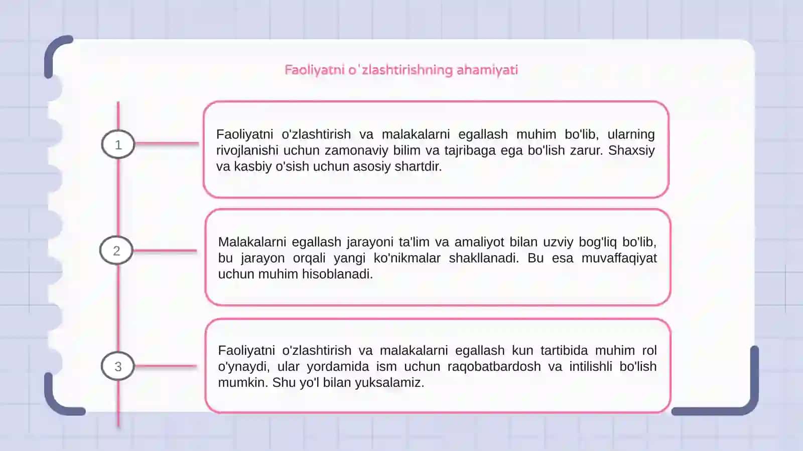 Faoliyatning ôzlashtirilishi va malakalarni egallash 3