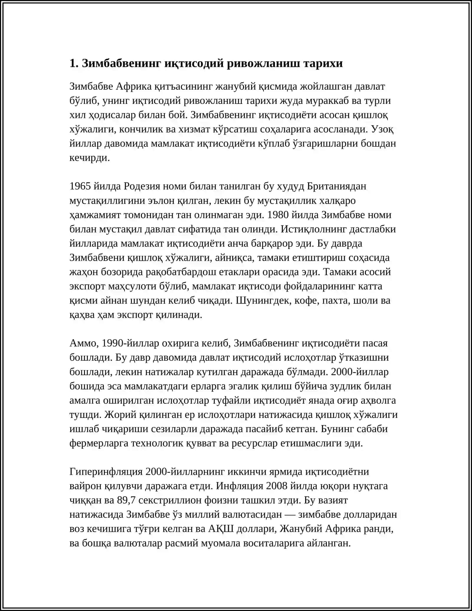 ZIMBABVE DAVLATINING IQTISODIY-GEOGRAFIK TAVSIFI 3