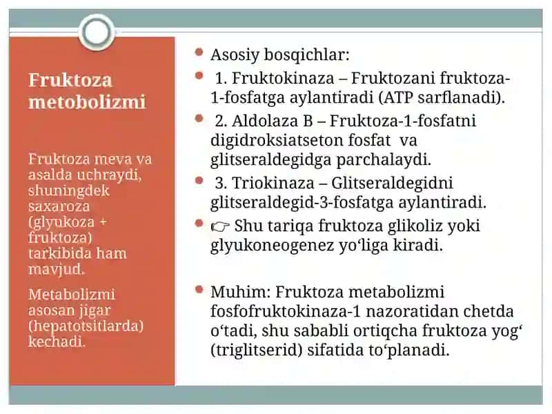 Fruktoza va galaktoza metabolizmi, uglevod metabolizmining gormonal nazorati, pentoz fosfat yo’lining aksiomi, glyukoproteinlar va proteoglikanlar. 3