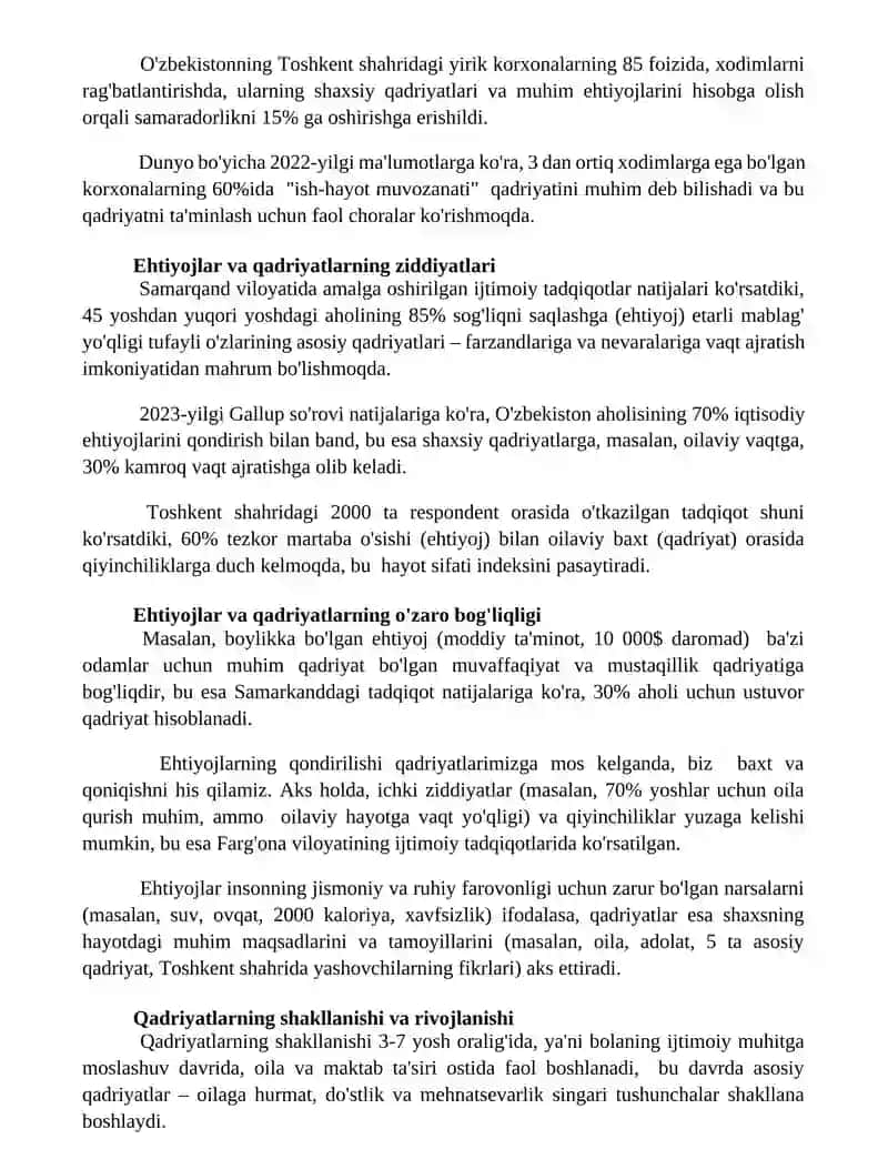 Ehtiyojlar va Qadriyatlar 3
