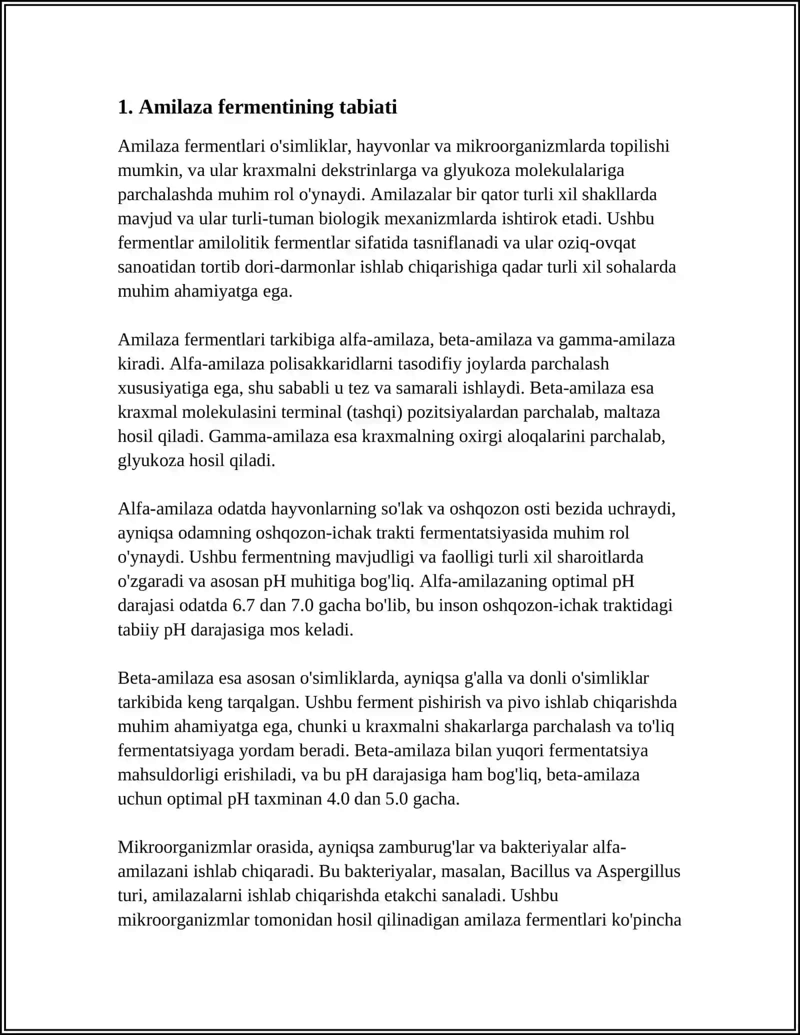 SÒLAK TARKIBIDAGI AMILAZA FERMENTINI KRAXMALNING GIDROLIZLANISHIGA TASIRI. FERMENTLAR AKTIYLIGIGA ETISH JARAYONLARI 3