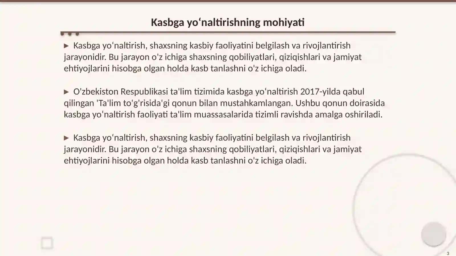 Kasbga yoʻnaltirish va hayotiy istiqbol 3