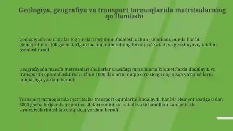 Matritsalarning geologik geografik transport toʻrlarida ishlatilinishi 3