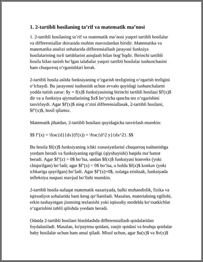 YUQORI TARTIBLI HOSILALAR VA DIFFERENSIALLAR(2-TARTIBLI HOSILANING MAʼNOSI TAQRIBIY HISOBLASHLAR) 3