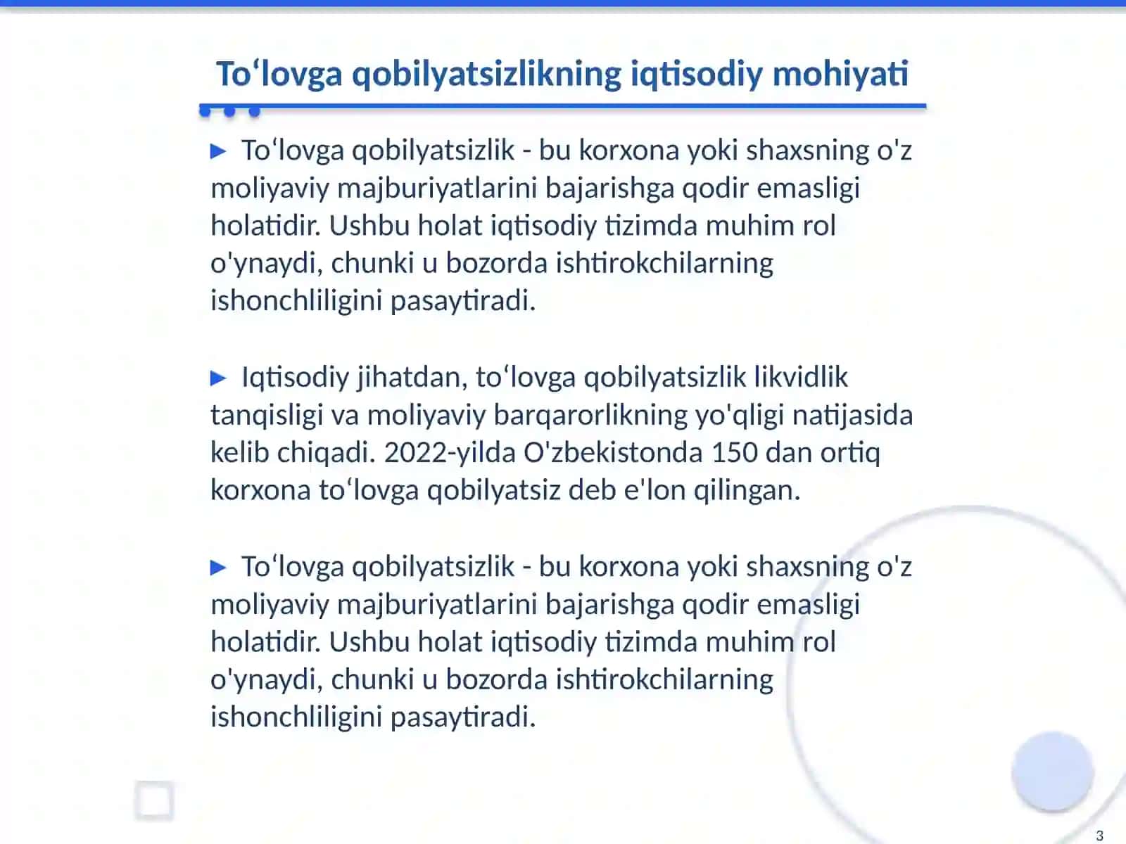 Toʻlovga qobilyatsizlik tushunchasi va uning vazifalari 3
