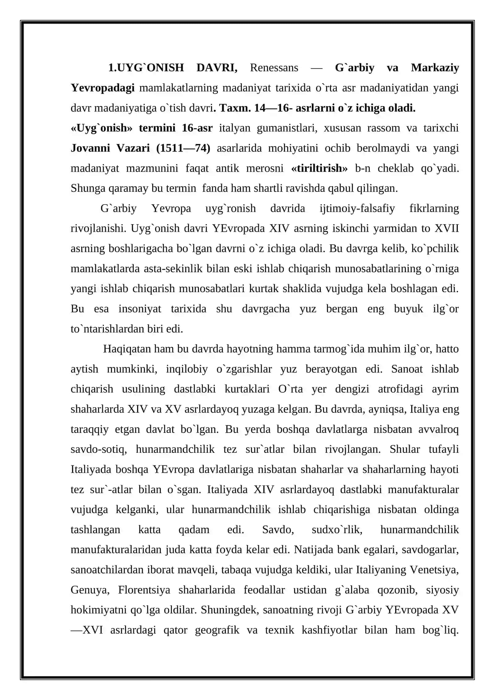 GʻARBIY YEVROPADA UYGʻONISH DAVR.XIV-XVI ASRLAR YEVROPADA ILMIY BILIMLAR RIVOJIDA YANGI DAVR 3