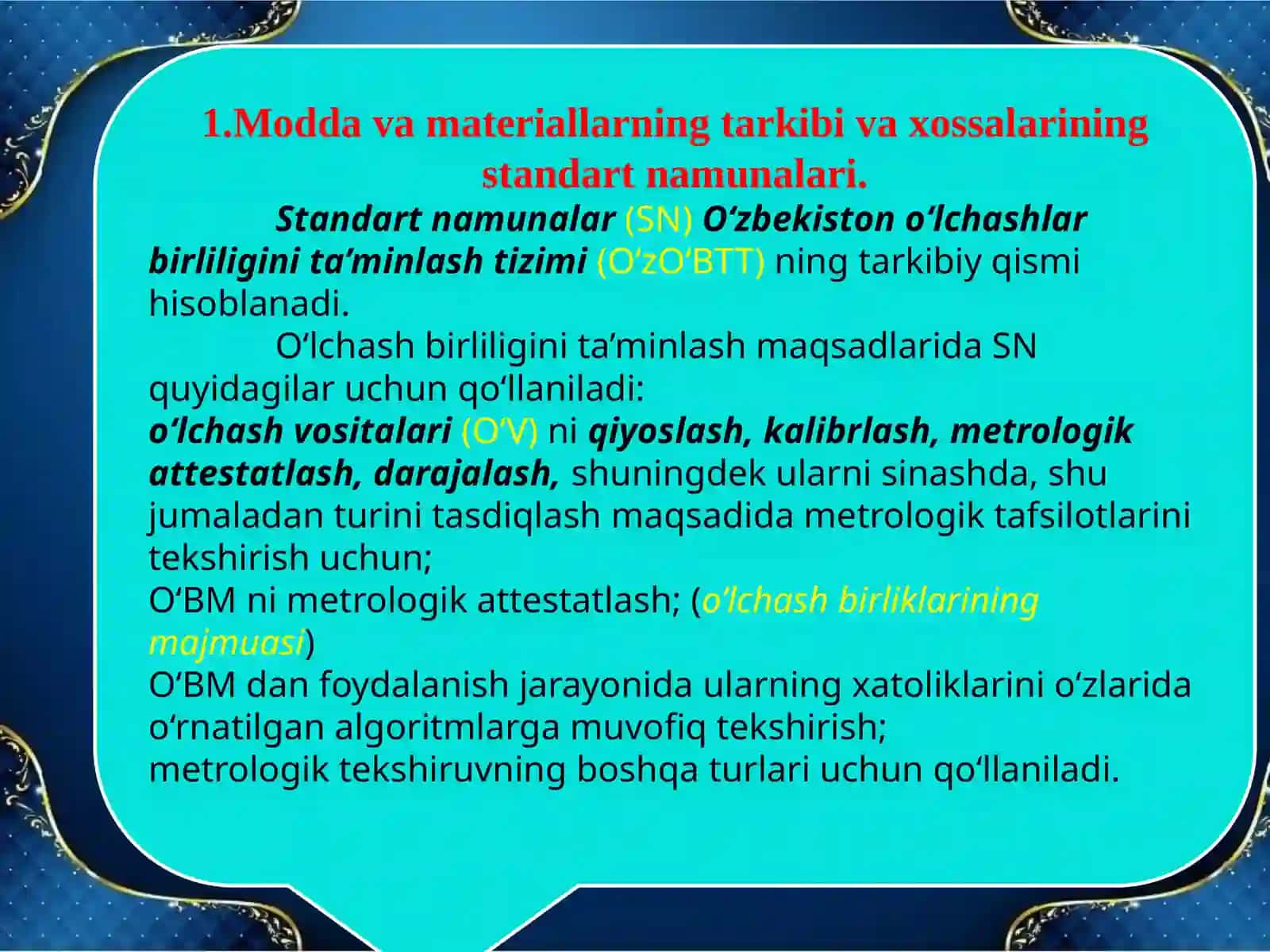 Standart Namunalar, O‘lchashlarni Bajarish Metodikasi va Me’yoriy Hujjatların Exspertizasi 3