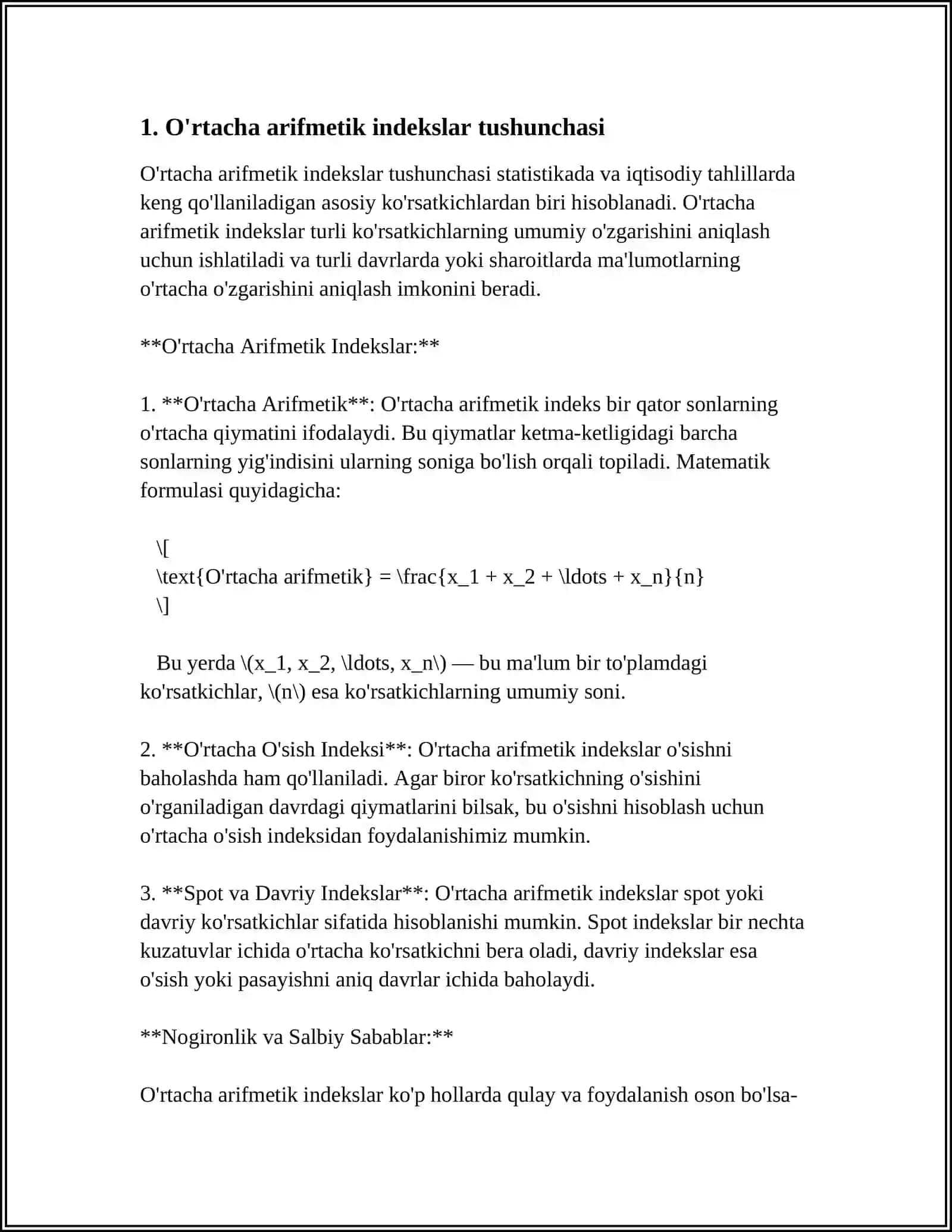OʻRTACHA ARIFMETIK VA OʻRTACHA GARMONIK INDEKSLAR HAMDA ULARNI QOʻLLASH SHART-SHAROITLARI 3
