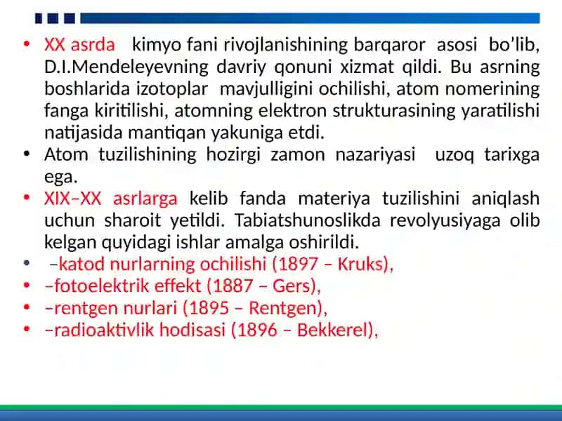 XX asr kimyosining xarakterli belgilari va XXI asr kimyosining rivojlanishi 3