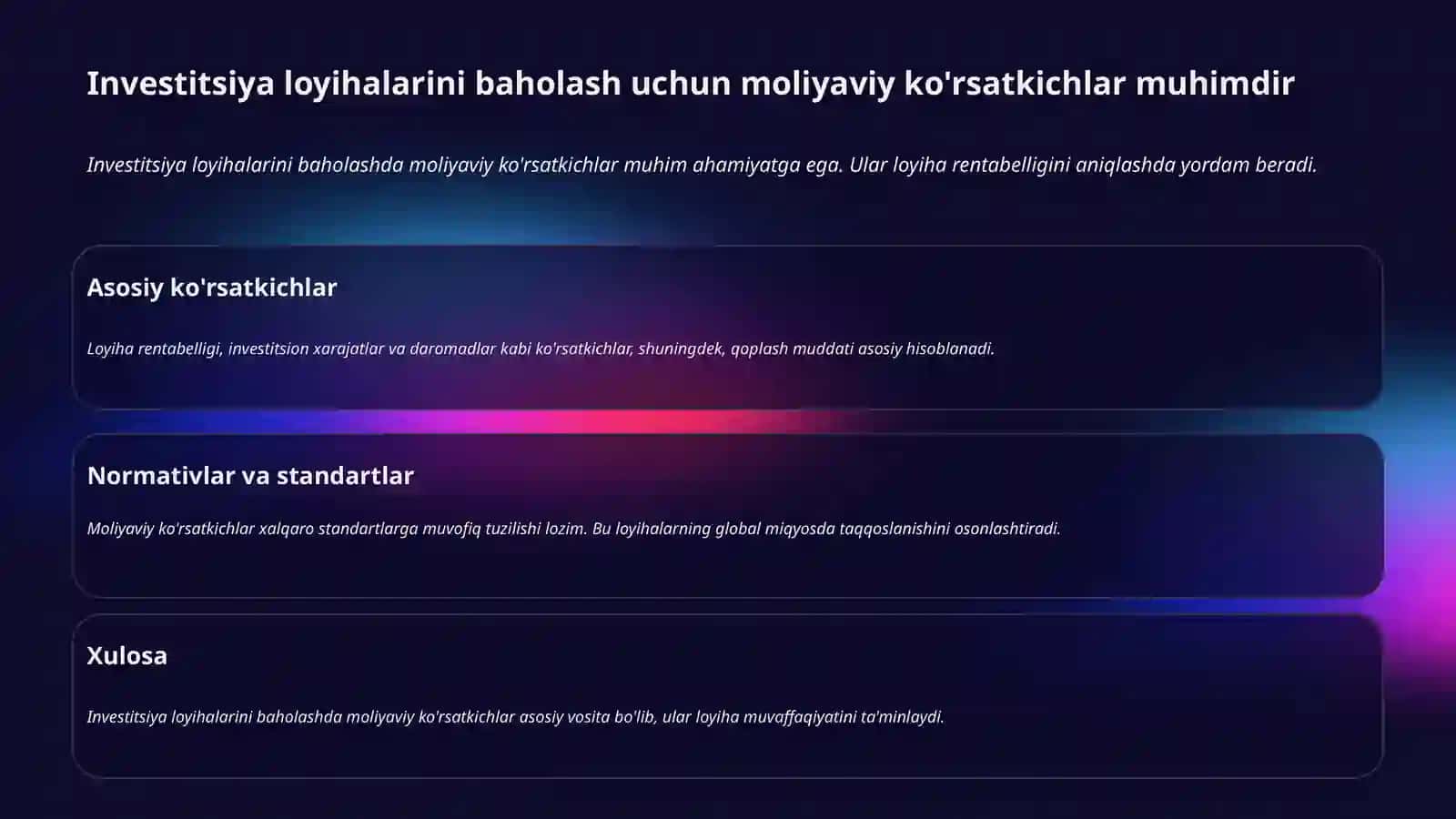 Investitsiya loyihalarining moliyaviy va iqtisodiy samaradorligini baholash 3