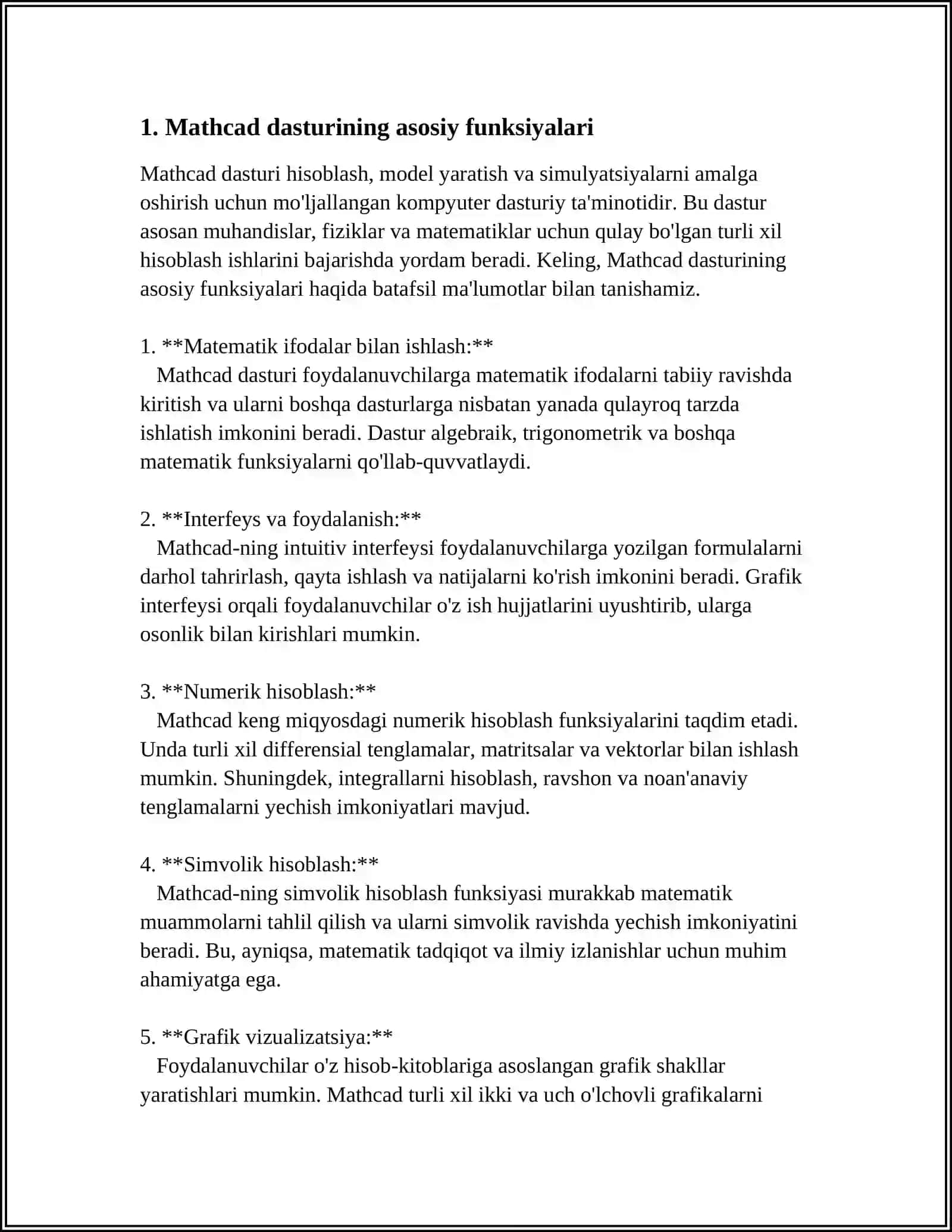 MATHCAD AMALIY DASTURI IMKONIYATLARI VA UNDA ISHLASH ASOSLARI 3