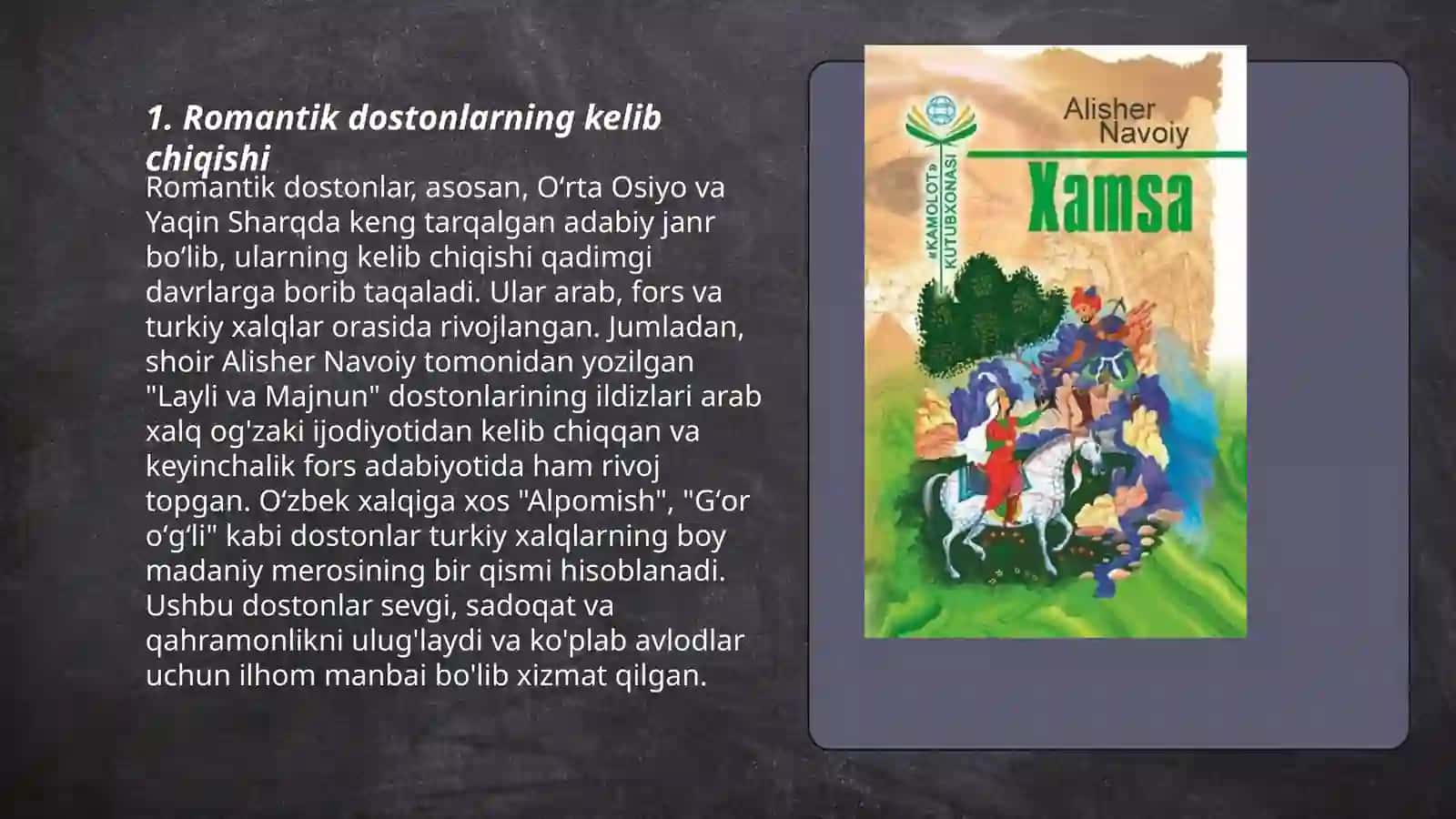 Romantik dostonlarning g'oyaviy badiiy asoslari kitobiy dostonlar 3