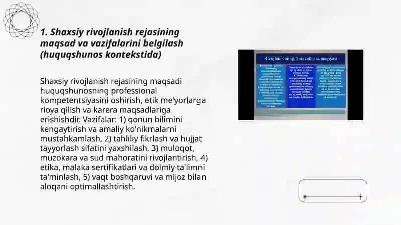 Shaxsiy rivojlanish rejasini tuzish huquqshunosning harakatlar taktikasi va strategiyasi 3