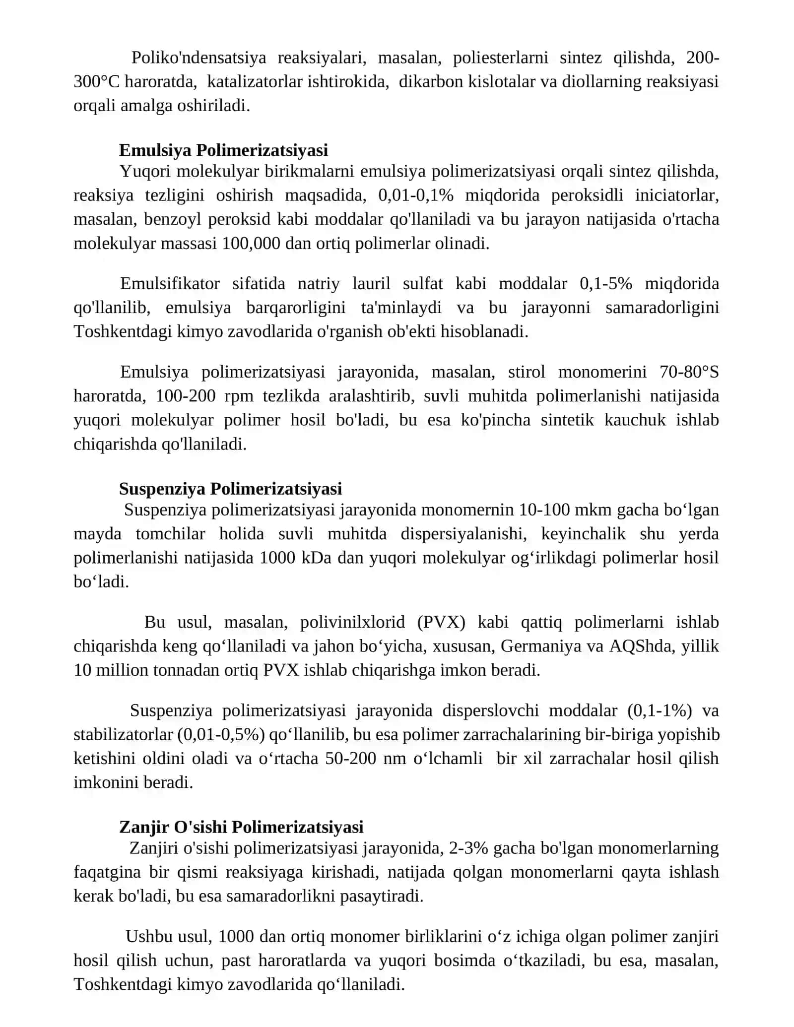 Yuqori malehulyar birikmalarning sintez qilish usullari 3