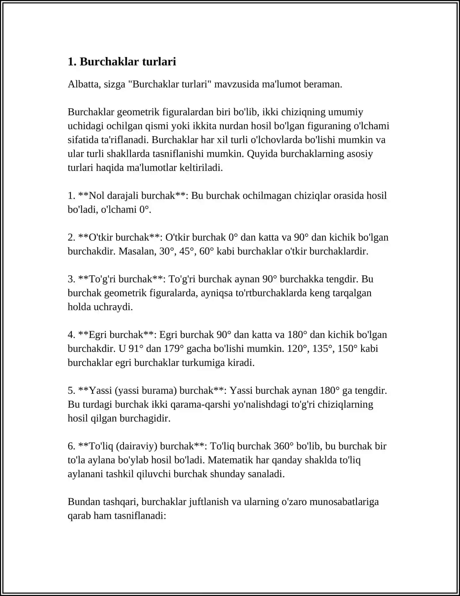 BURCHAK O'LCHOVLARI TURLARINI 0*RGANISH VA HAR BIR O'1CHOV TURINING QO'LLANILISH SOHASINI ANIQLASH, O'LCHOVLAR BO'YICHA TAKLIF BERISH 3