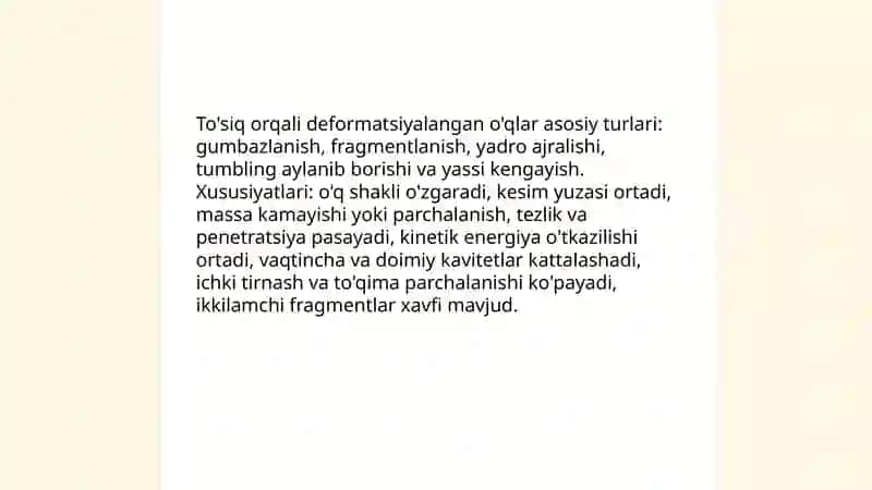 To'siq orqali deformatsiyalangan o'qlar bilan jarohatlanish xususiyatlari 3