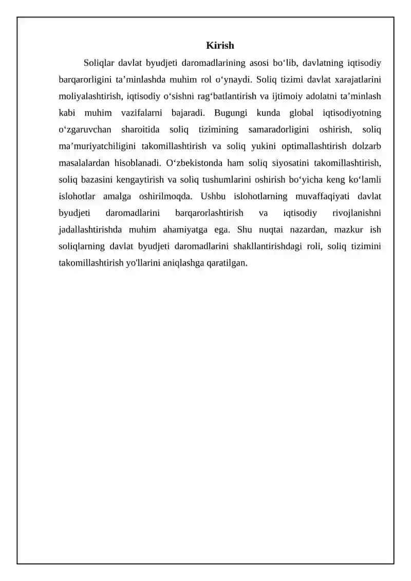 Soliqlar davlat byudjeti daromadlarini shakllantirishda rol va ahamiyati 3