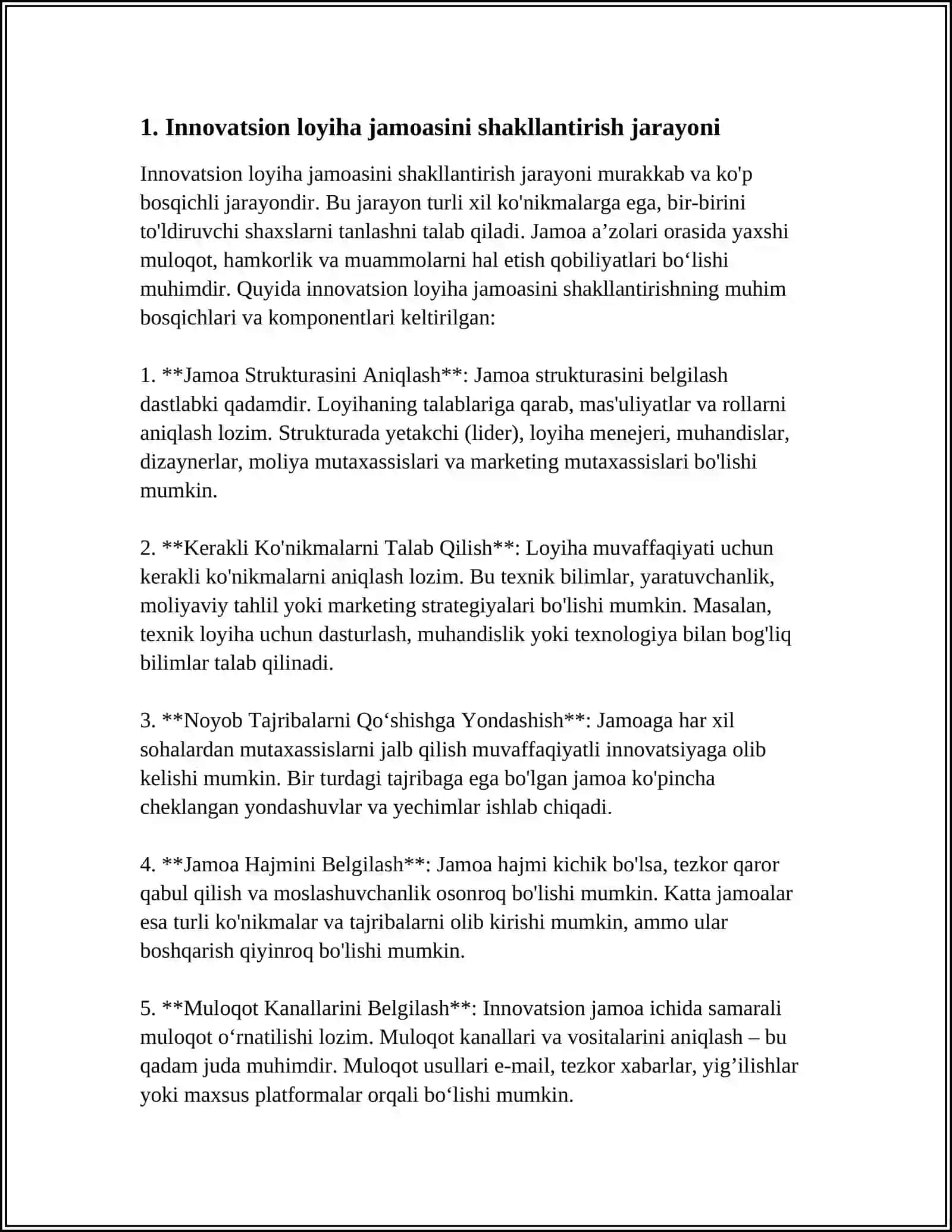 INNOVATSION LOYIHA JAMOASINI SHAKLLANTIRISH VA SAMARADORLIGINI BAHOLASH 3