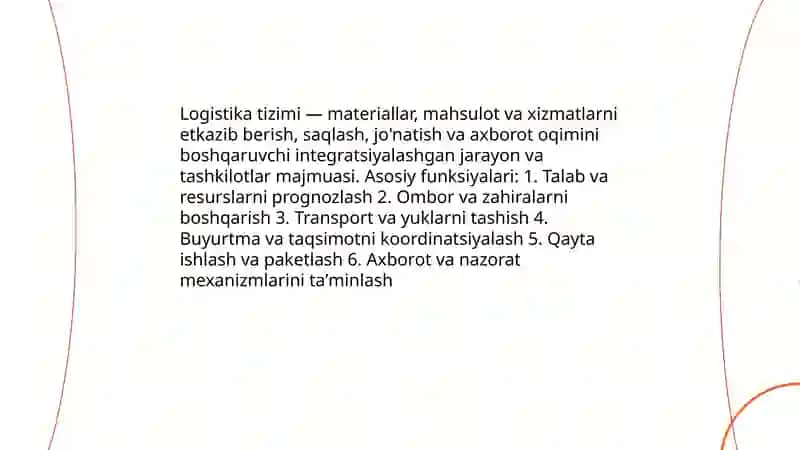 Logistikada tizim tushunchalari va ularning turlari 3