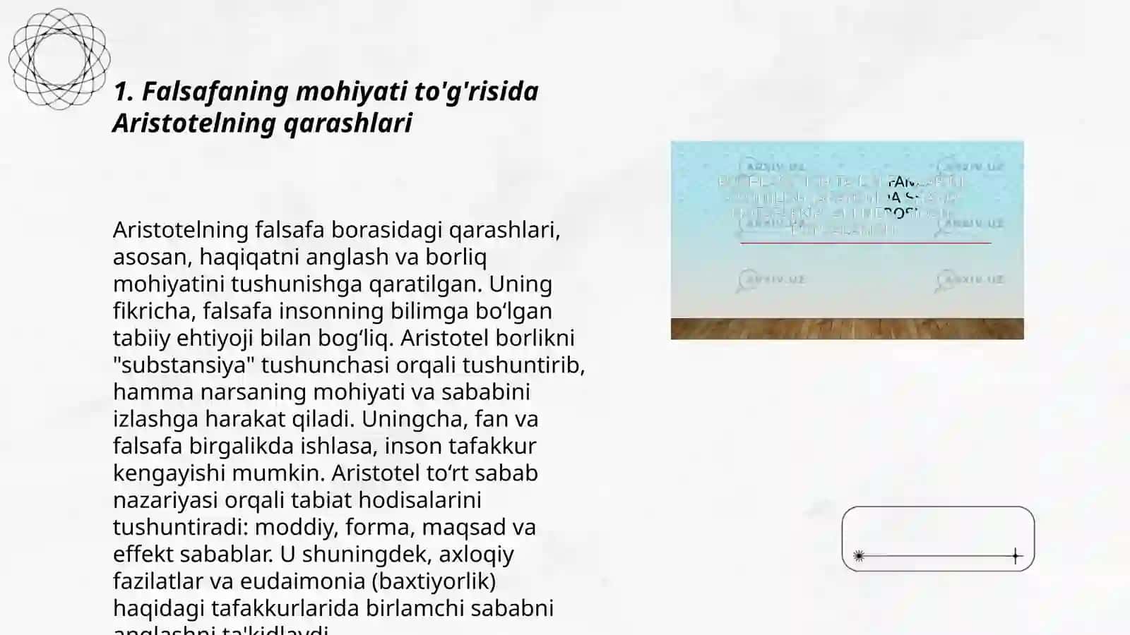 Falsafaning mohiyati to'g'risida Aristotelning qarashlari 3